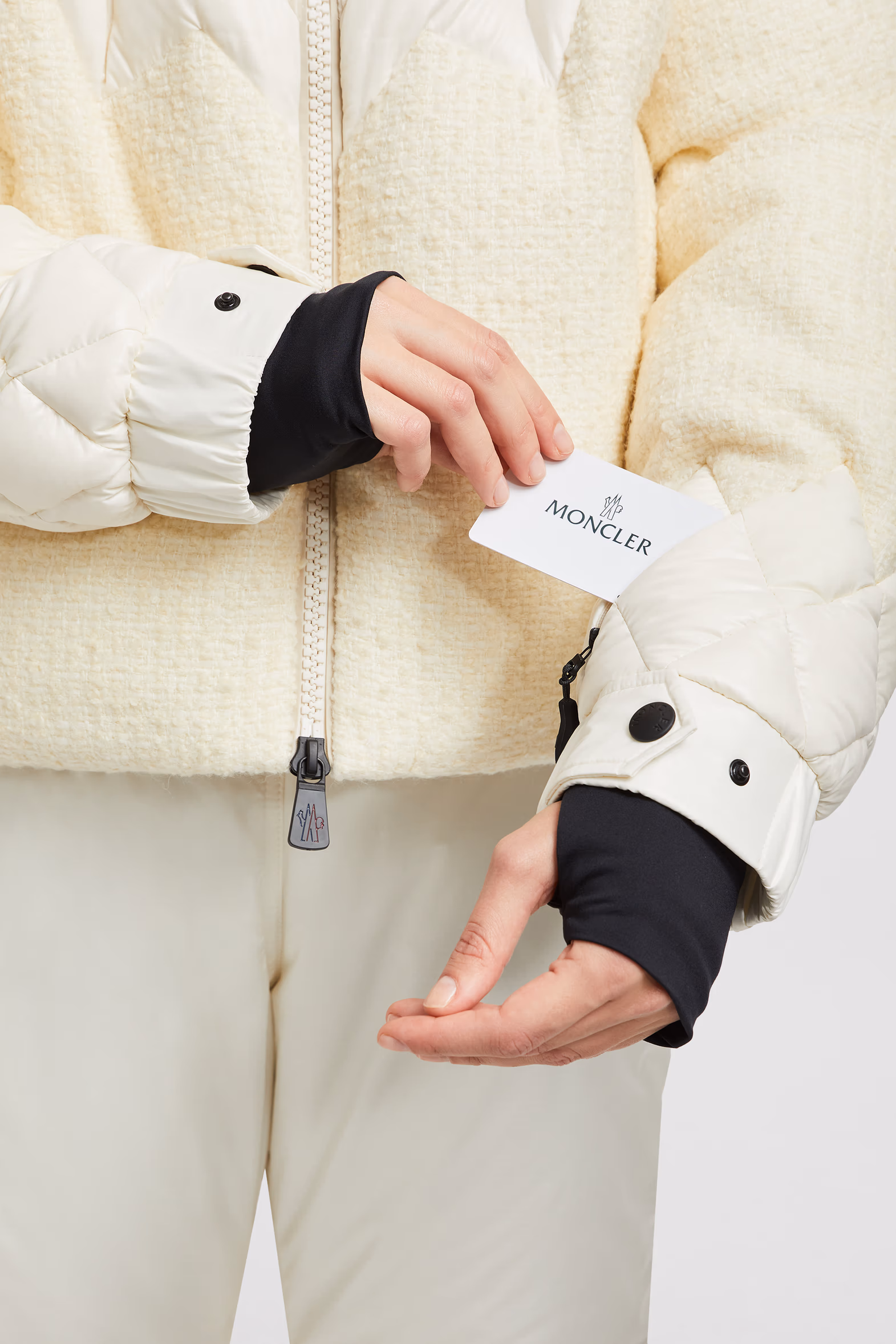 Hintersee Patchwork-Quilted Wool Short Down Jacket Women White Ivory Moncler 6